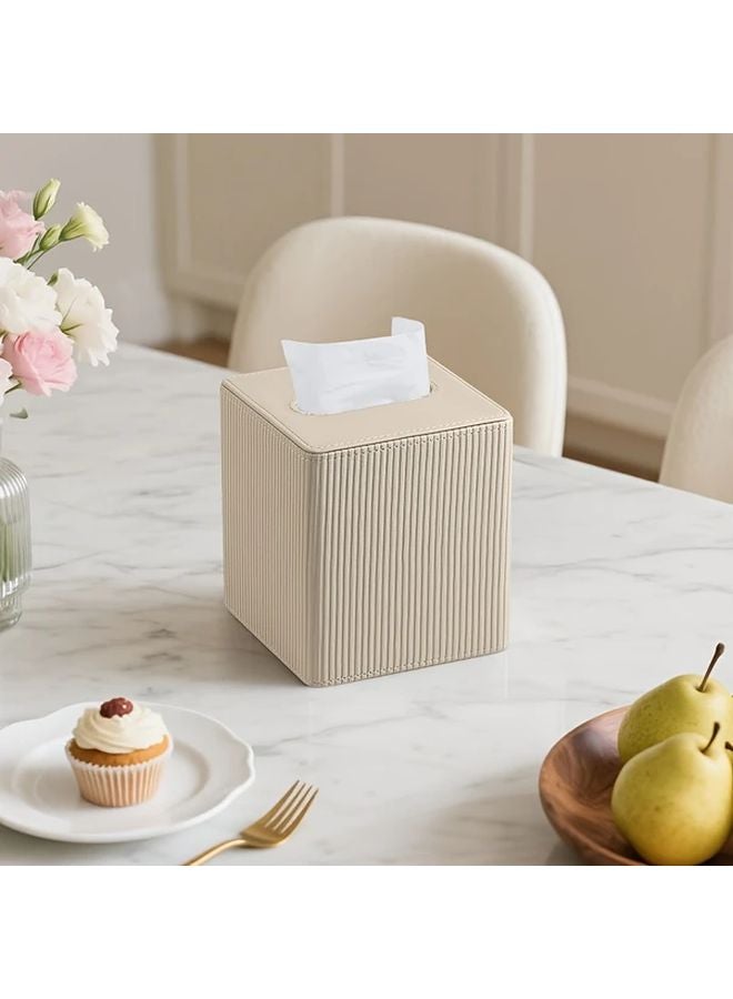 Milk Tea Color Leather Tissue Box Cover Magnetic Closure Roman Column Design - Image 3